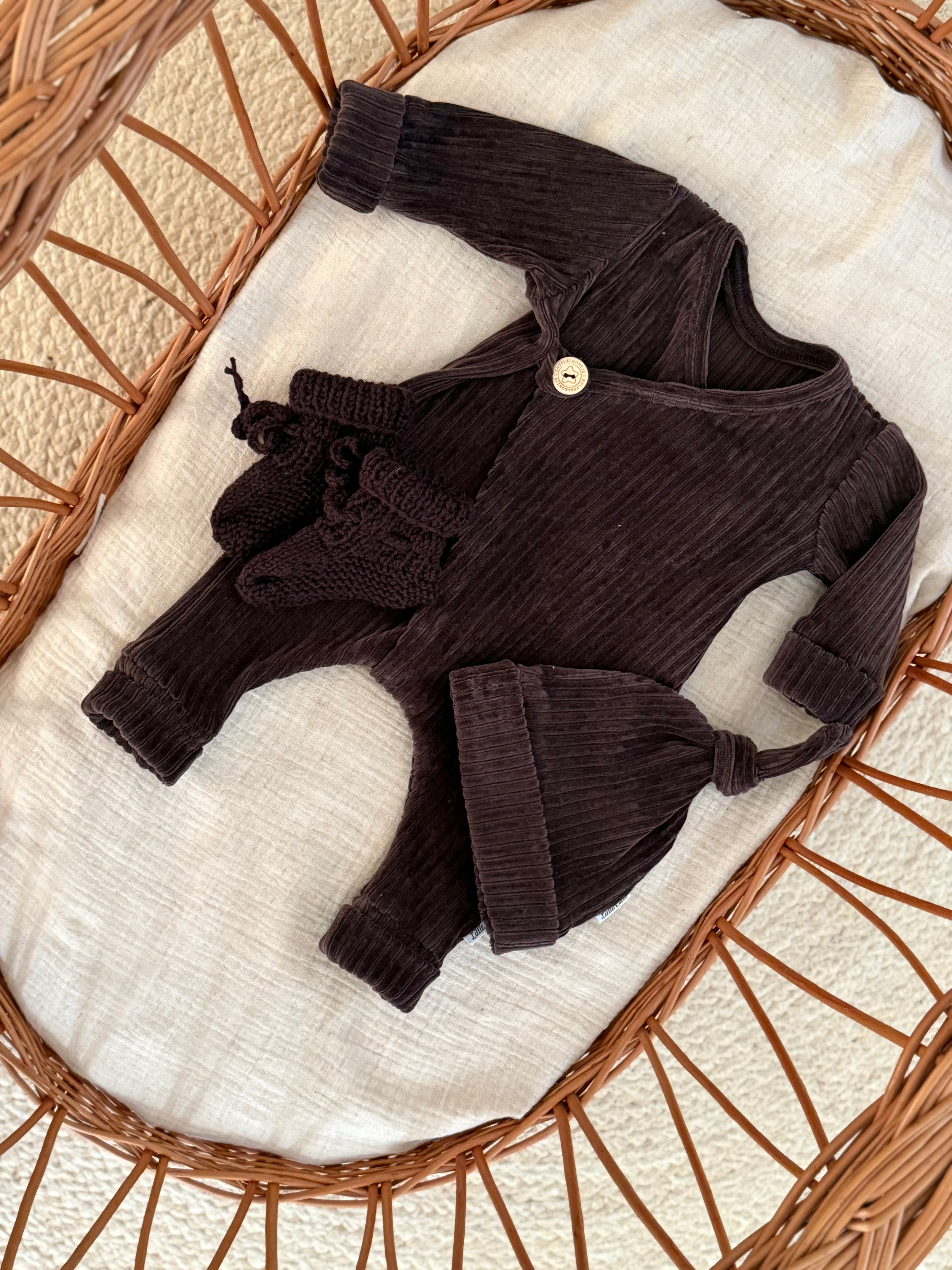 Boxpakje unisex - fluweel rib donker bruin - For Your Little Cutie