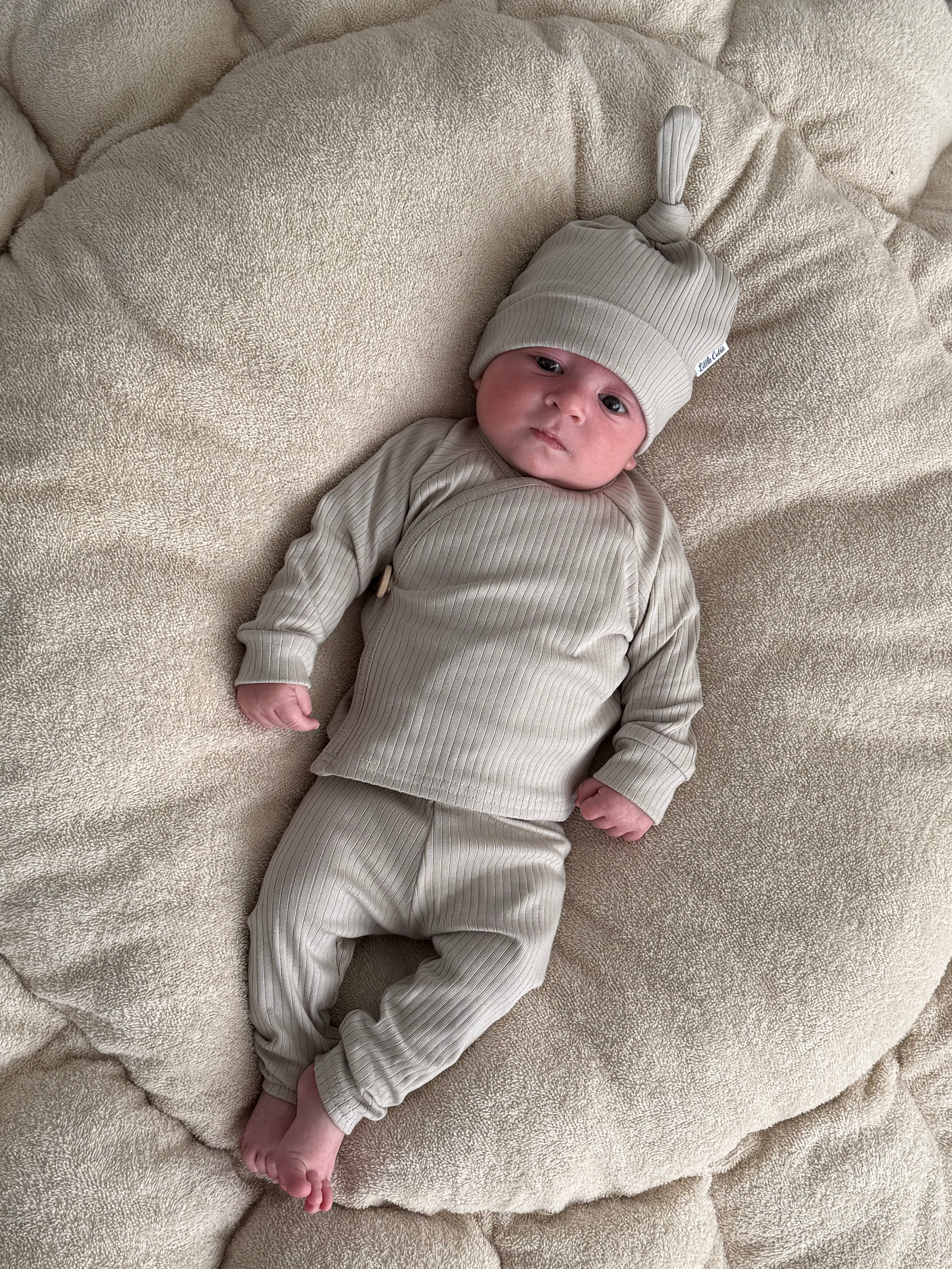 Overslagshirt unisex jersey rib - beige - For Your Little Cutie