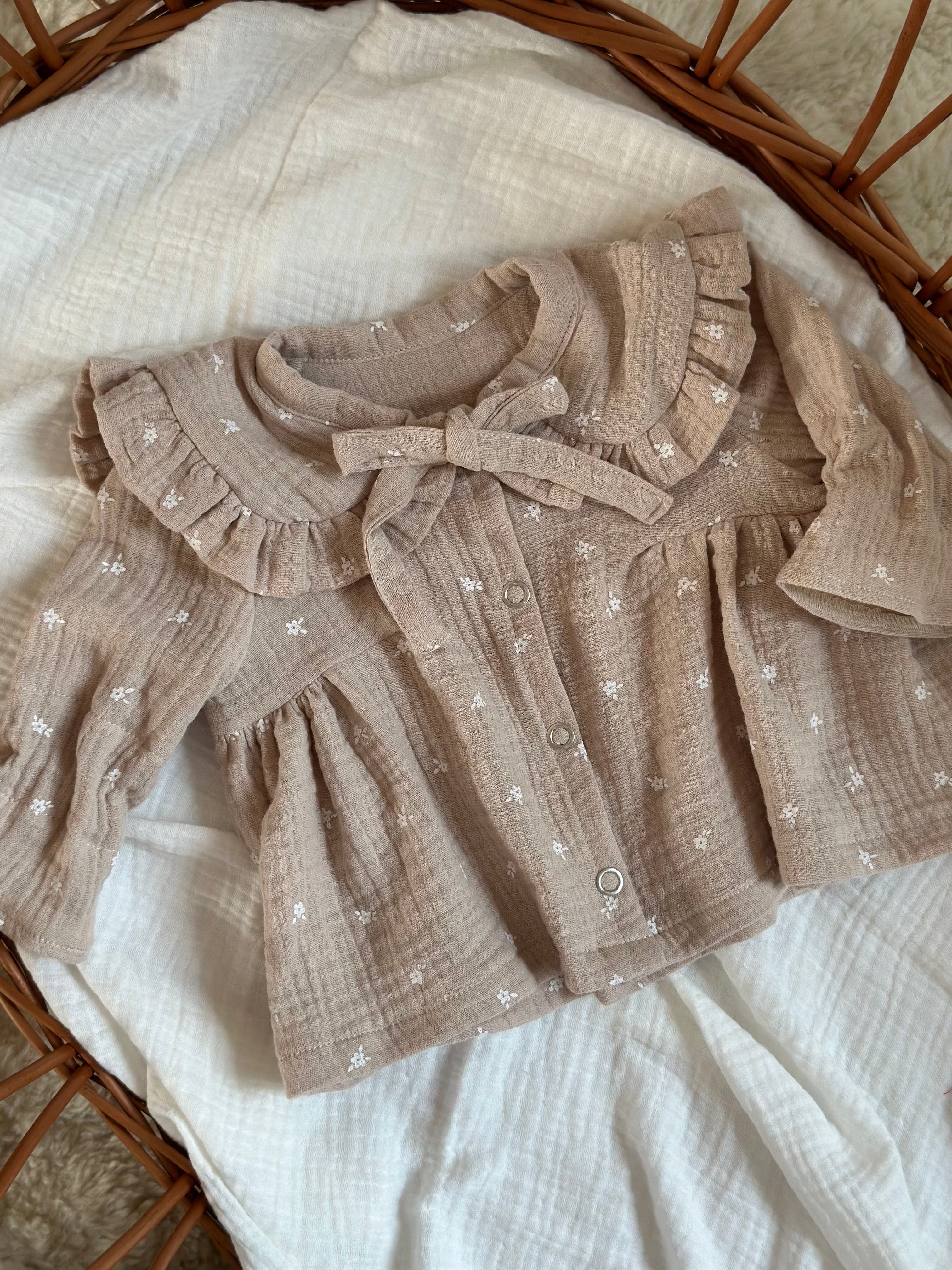 Blouse - mini flowers beige - For Your Little Cutie