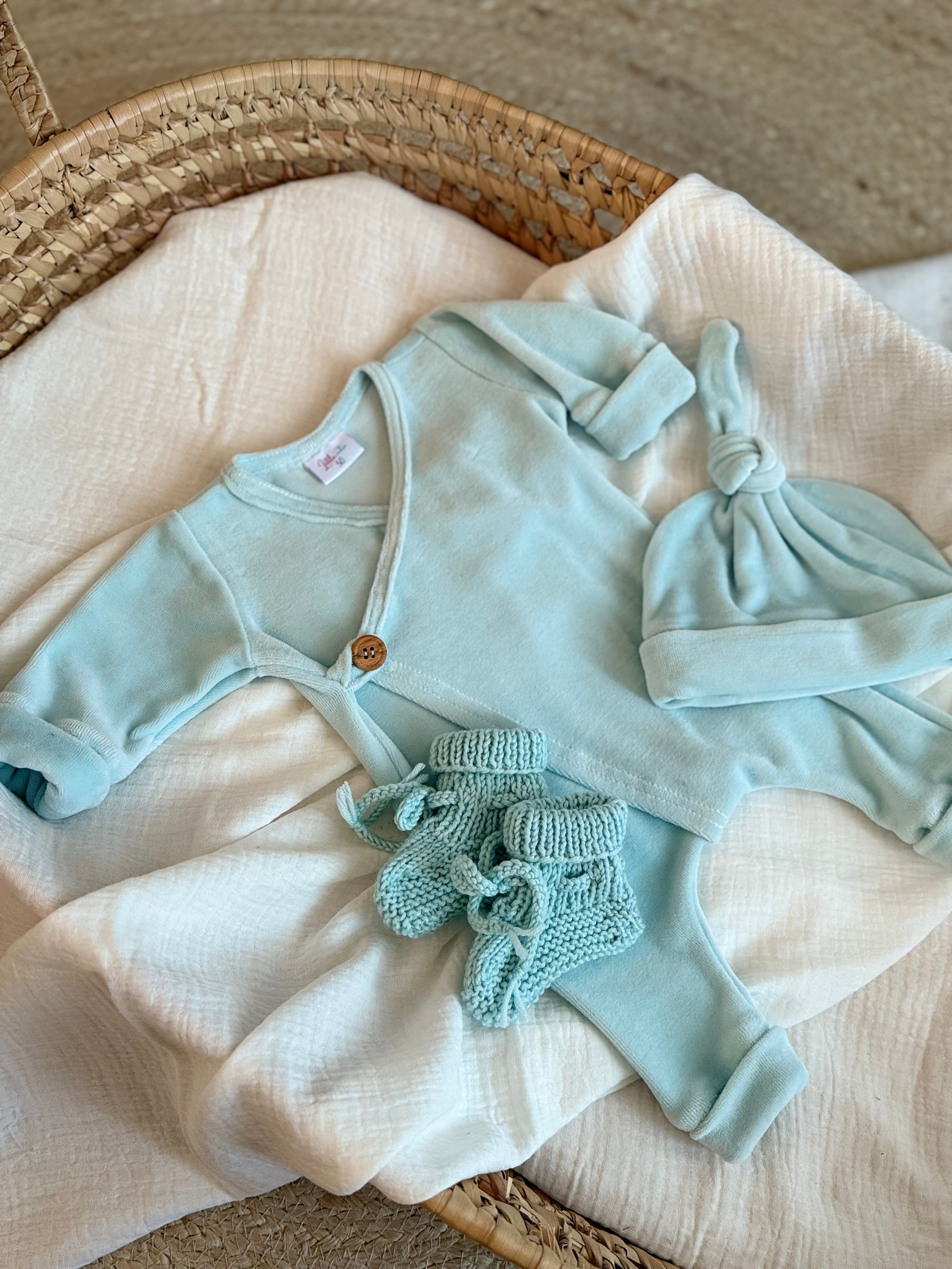 Boxpakje unisex - Velours baby blauw - For Your Little Cutie