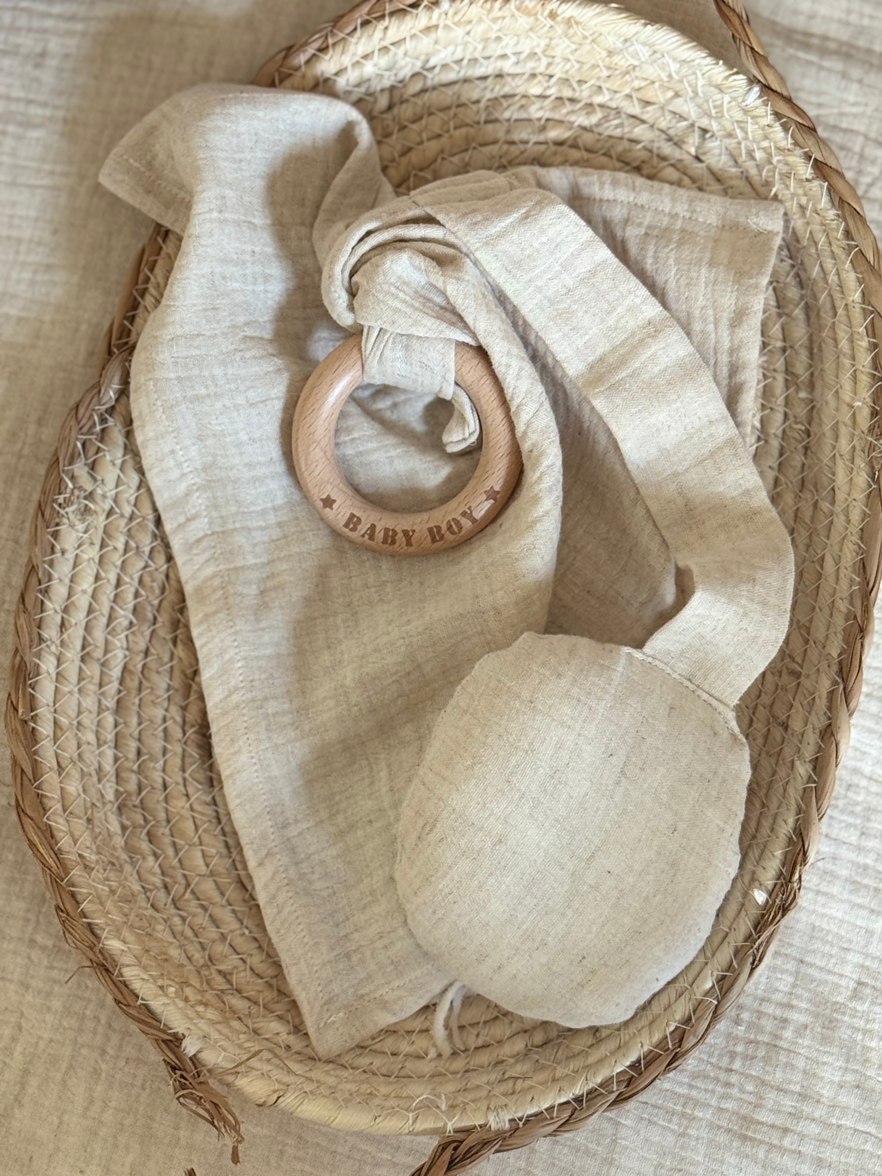 Teething swaddle - beige baby boy