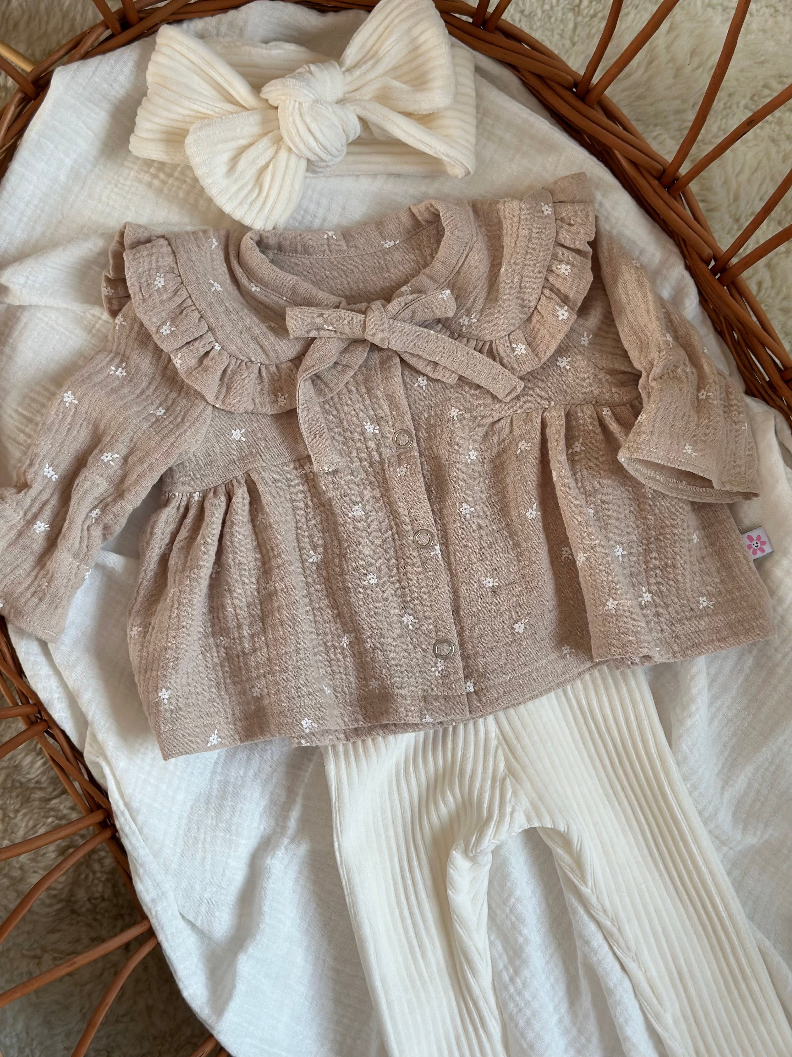 Blouse - mini flowers beige - For Your Little Cutie