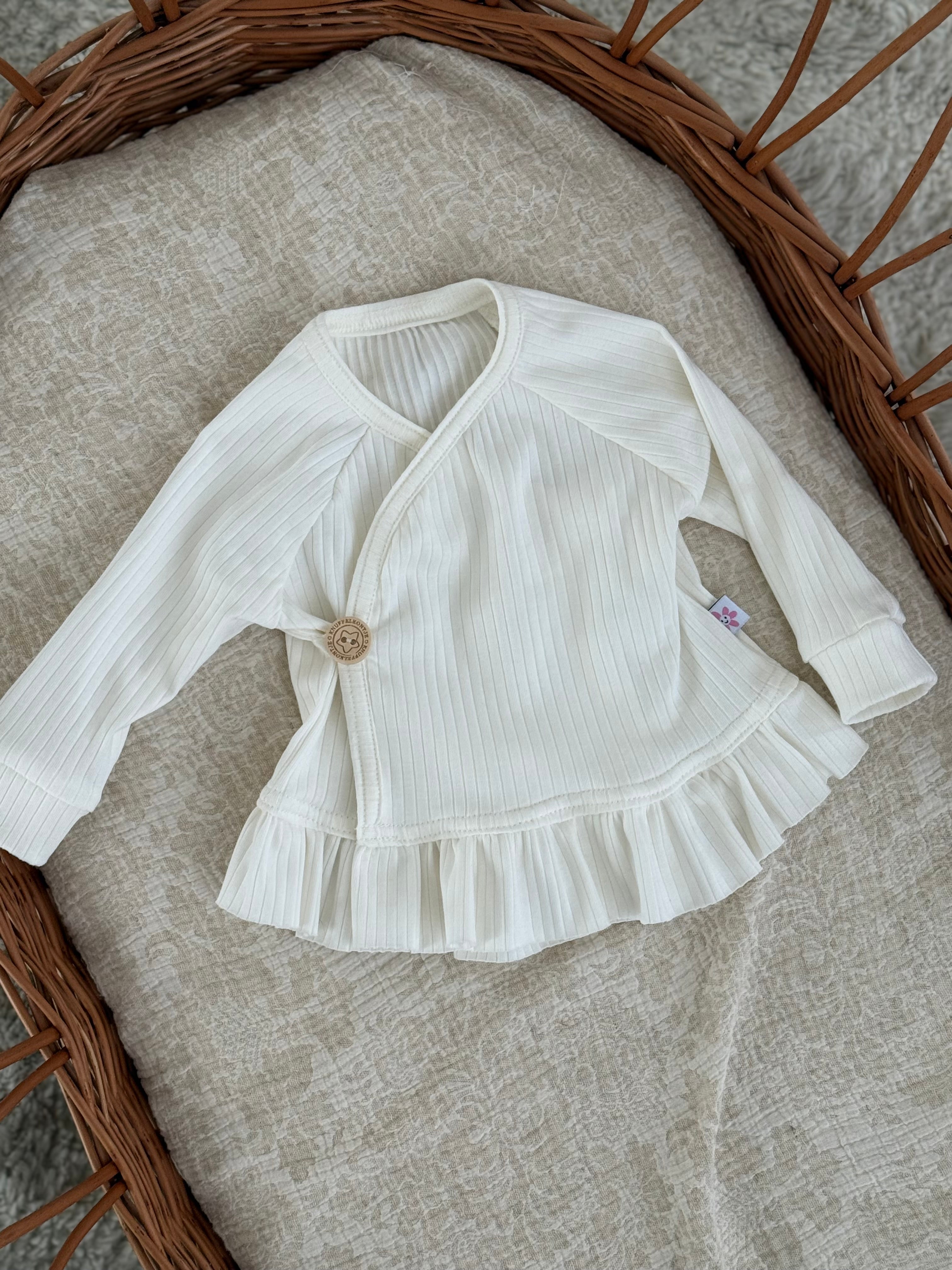 Overslagshirt ruffle jersey rib - off white - For Your Little Cutie