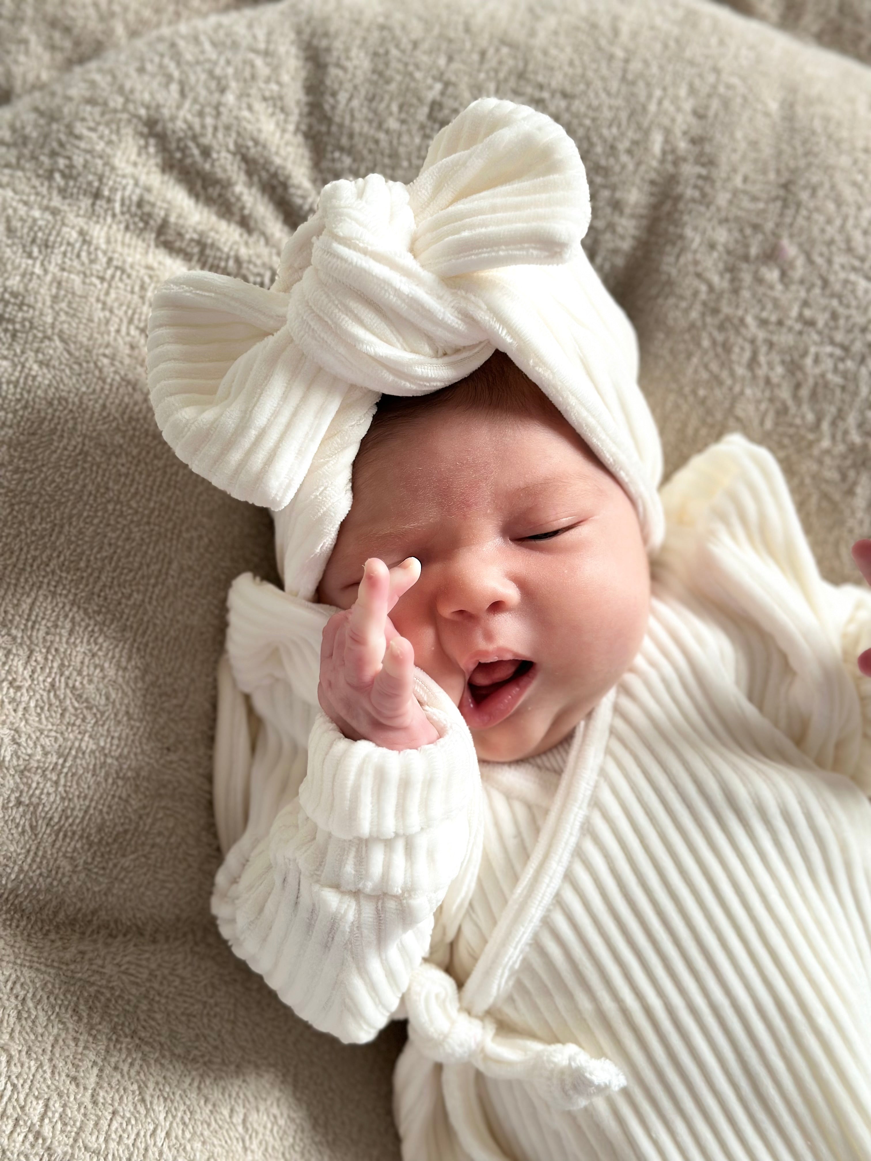 Haarbandje - fluweel rib ecru - For Your Little Cutie