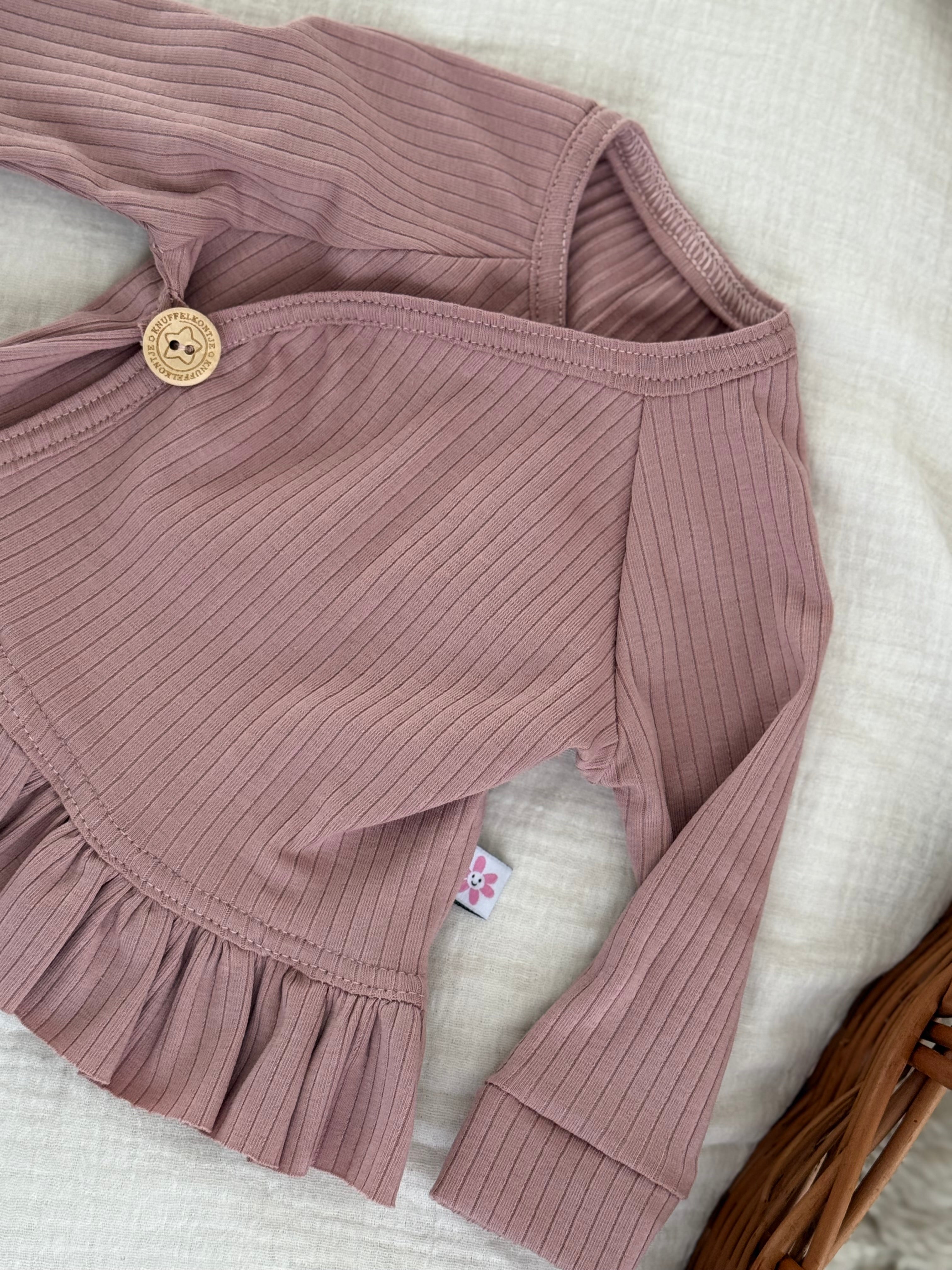 Overslagshirt ruffle jersey rib - roze - For Your Little Cutie