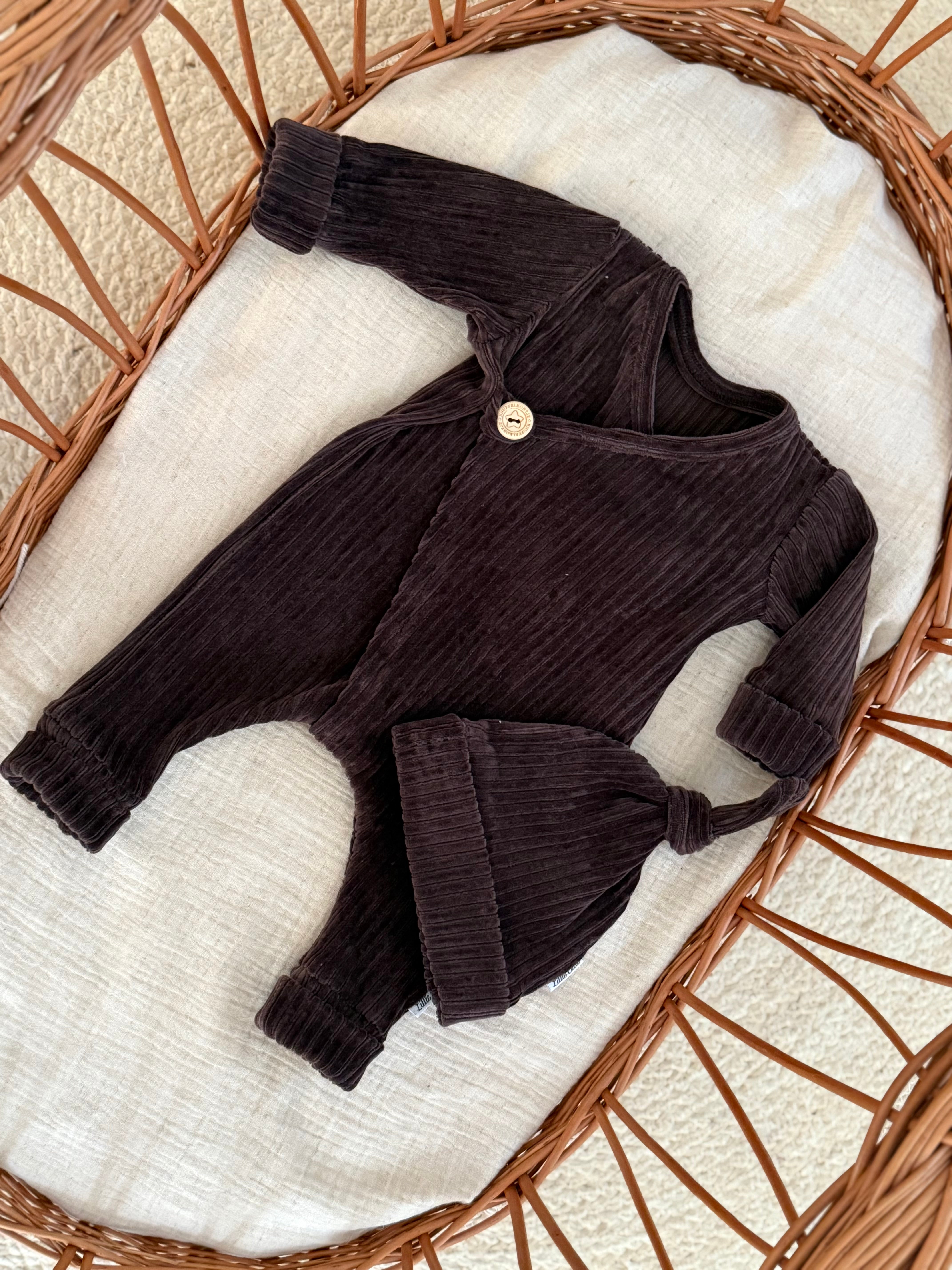 Boxpakje unisex - fluweel rib donker bruin - For Your Little Cutie