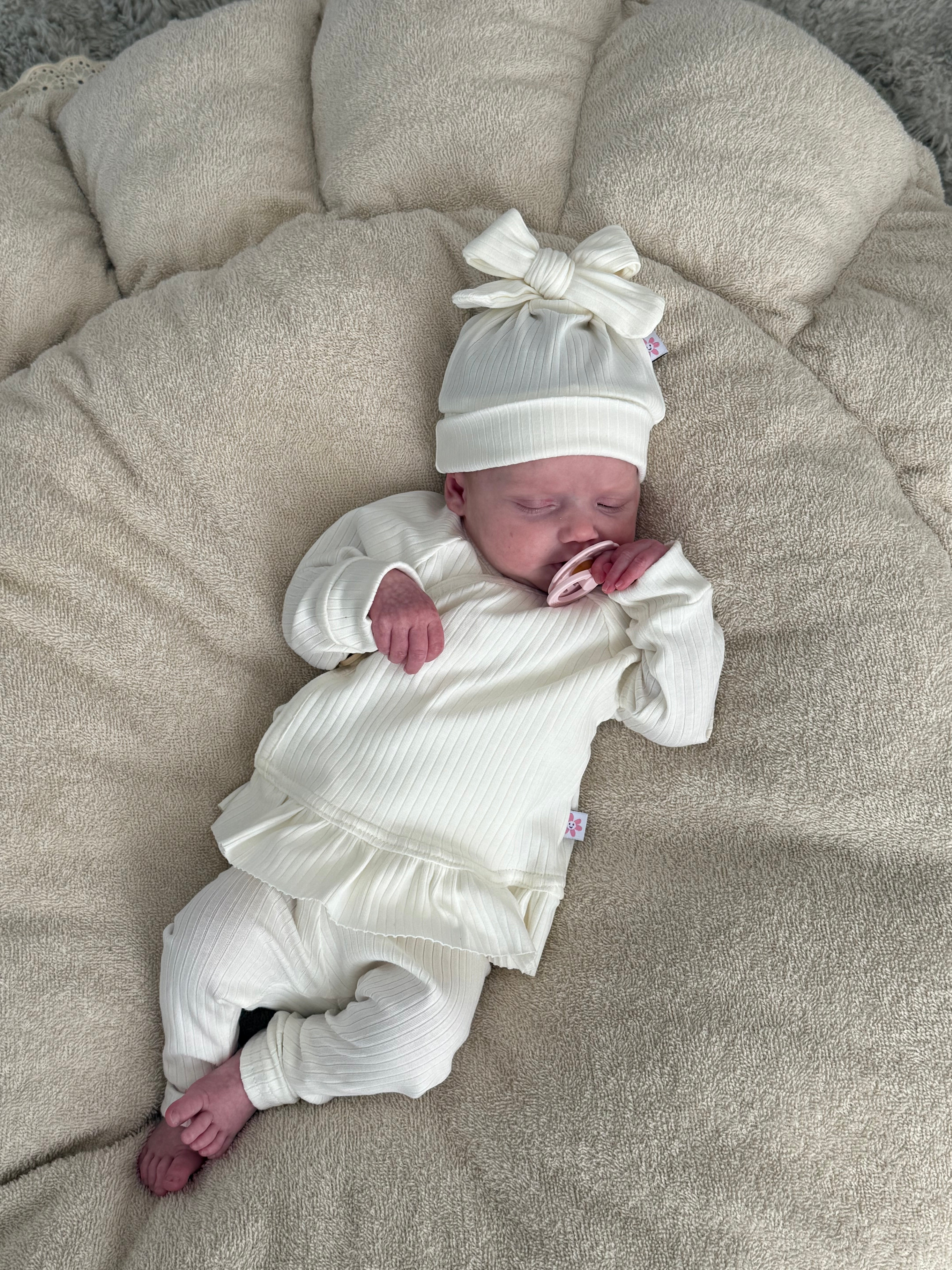 Overslagshirt ruffle jersey rib - off white - For Your Little Cutie