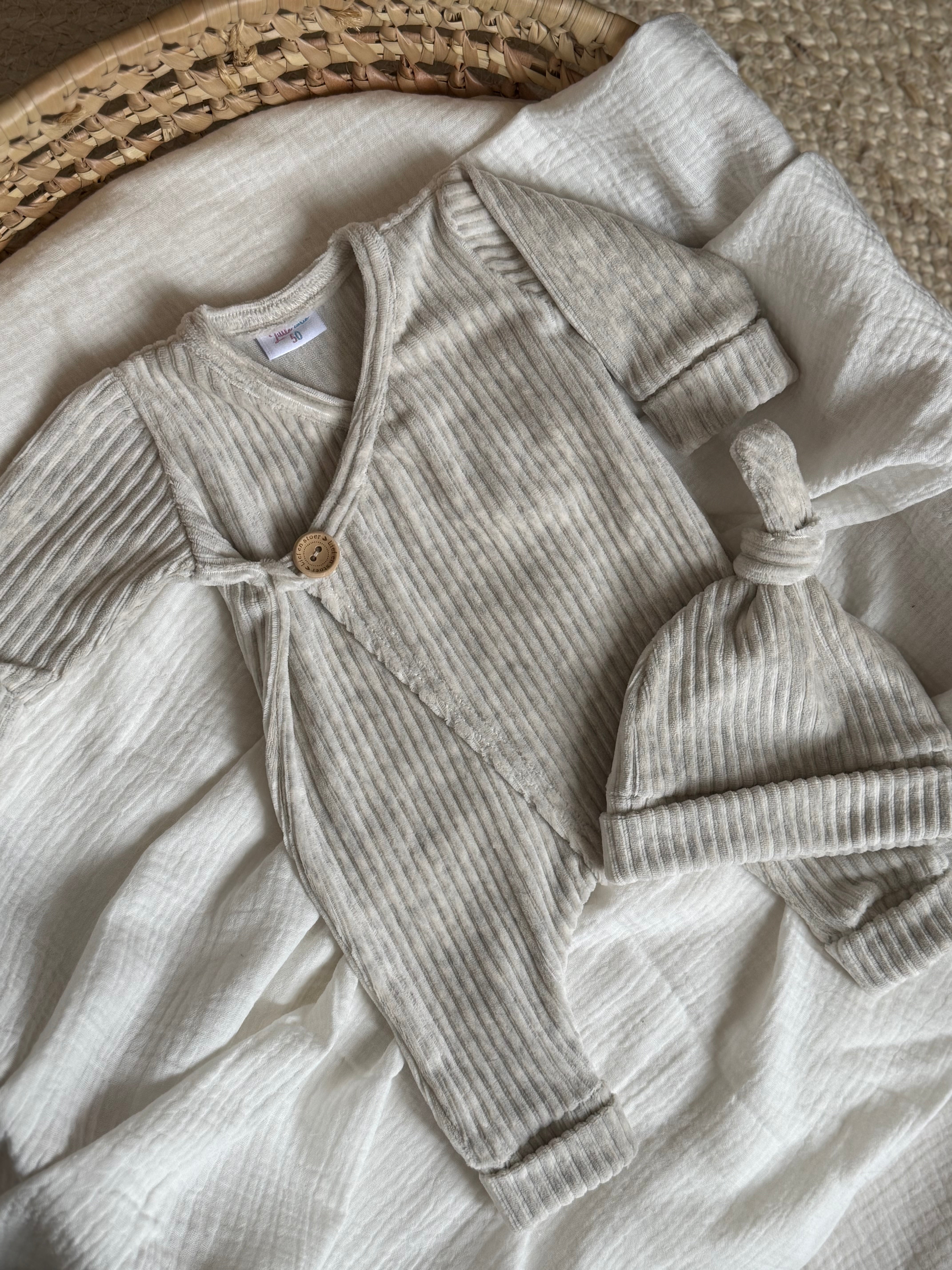 Boxpakje unisex - fluweel rib grijs - For Your Little Cutie